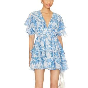 Tularosa Blue and White Floral Mini Dress